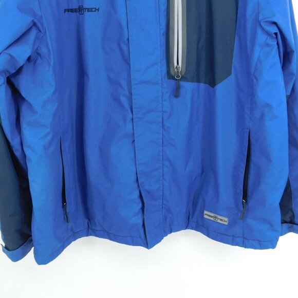 Free Tech Coat Mens Sz XL 46-48 Navy Blue Removeable Hood Medium Weight Pockets - Picture 3 of 9